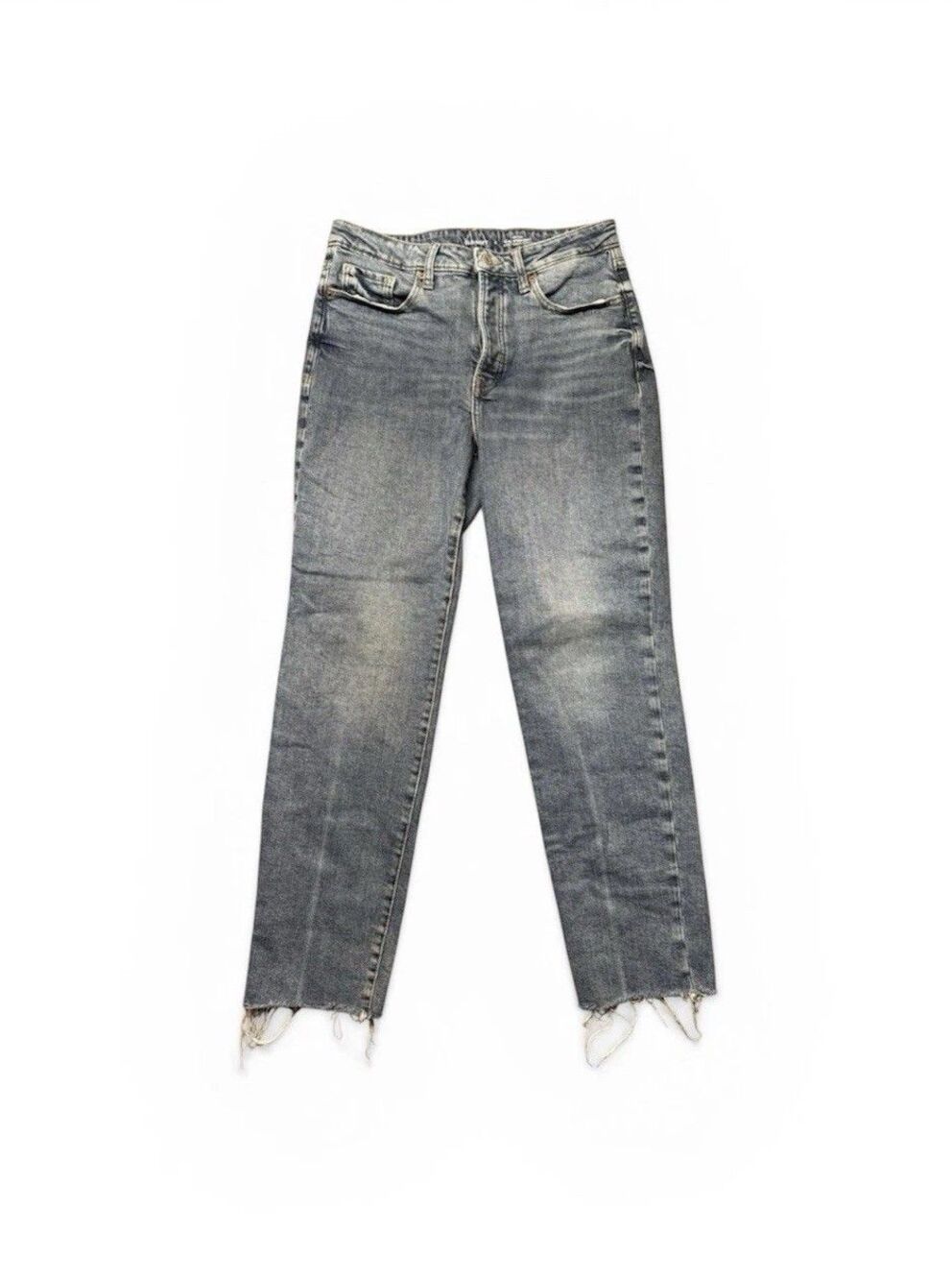 Old Navy Womens Size 8 OG Straight Jeans Blue Denim High Rise Raw Hem EUC